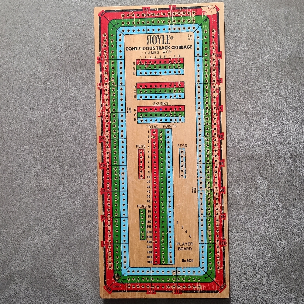Vintage‎ HOYLE Continuous Track Cribbage Game Board Pegs Colorful